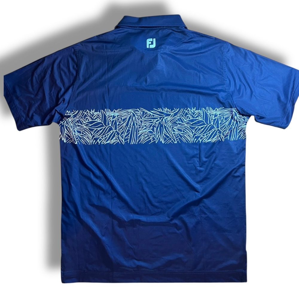 FootJoy Tropical Chestband Lisle Self Collar Golf Polo Top Navy Size Large
